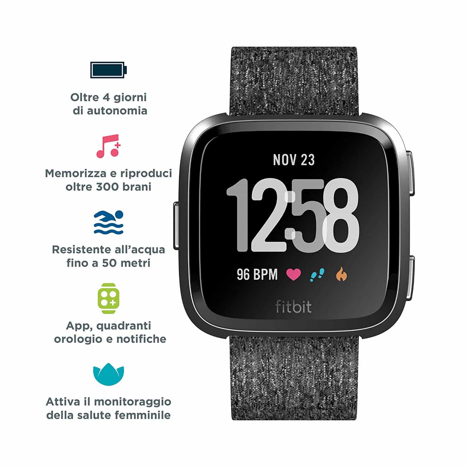 fitbit versa special edition smartwatch charcoal woven